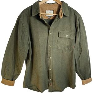 Legendary Whitetails Olive Green Flannel Button Down Shirt Jacket Corduroy Trim